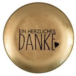 Ablage für Kleingeld & Schmuck - Ein herzliches DANKE, runder Glasteller gold