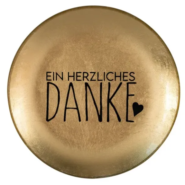 Ablage für Kleingeld & Schmuck - Ein herzliches DANKE, runder Glasteller gold
