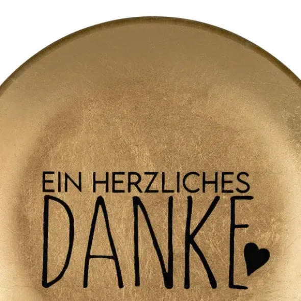 Ablage für Kleingeld & Schmuck - Ein herzliches DANKE, runder Glasteller gold