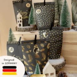 Adventskalender Tüten Schwarz-Gold – 24 Papiertüten mit Klammern