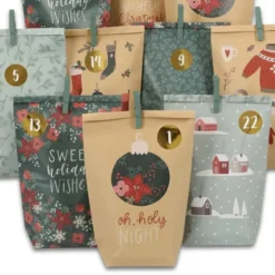 Adventskalender Weihnachten - 24 Tüten mit Klammern