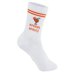 Aperol Spritz Socken Gr. 36-39 - weiße Motivsocken mit gesticktem Aperol-Glas und Schriftzug