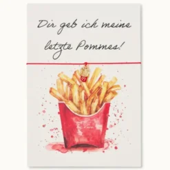 Armband Karte - Dir geb ich meine letzte Pommes!, Anhänger Pommes vergoldet 18K