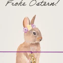 Armband Karte - Frohe Ostern, Anhänger Osterhase vergoldet 18K