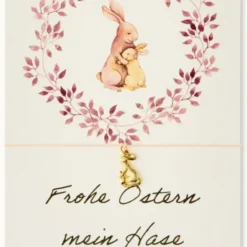 Armband Karte - Frohe Ostern mein Hase, Anhänger Osterhase vergoldet 18K