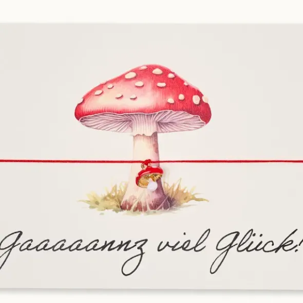 Armband Karte - Gaaaaannz viel Glück!, Anhänger Glückspilz vergoldet 18K
