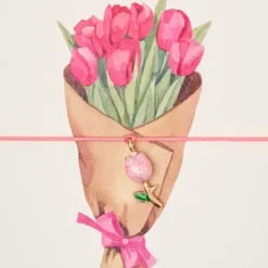Armband Karte - Herzlichen Glückwunsch, Anhänger Tulpe vergoldet 18K