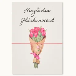 Armband Karte - Herzlichen Glückwunsch, Anhänger Tulpe vergoldet 18K