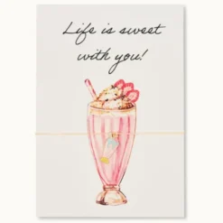 Armband Karte - Life is sweet with you!, Anhänger Milchshake vergoldet 18K