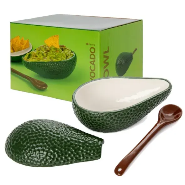 Avocado Bowl – Servierschale aus Keramik mit Löffel und Deckel