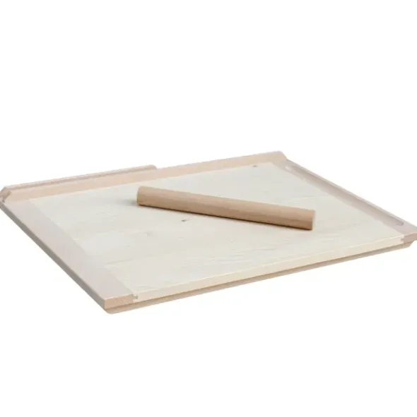 Backbrett & Nudelbrett 2.0 aus Holz 65 x 47 cm – mit Tablet Halterung & Nudelholz