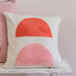 Baumwoll-Kissenbezug MONA 48 x 48 cm, Halbkreise coral-rosa