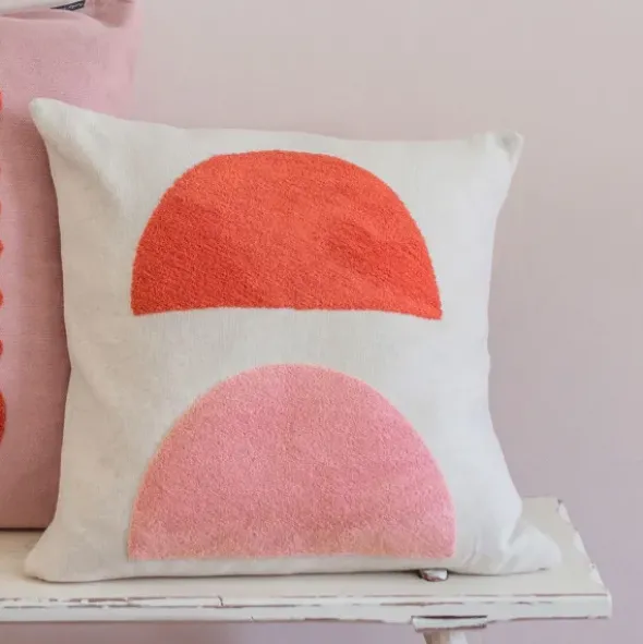 Baumwoll-Kissenbezug MONA 48 x 48 cm, Halbkreise coral-rosa