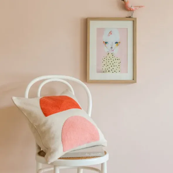 Baumwoll-Kissenbezug MONA 48 x 48 cm, Halbkreise coral-rosa