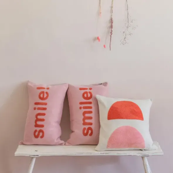 Baumwoll-Kissenbezug MONA 48 x 48 cm, Halbkreise coral-rosa