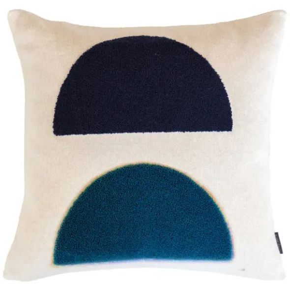 Baumwoll-Kissenbezug MONA 48 x 48 cm, Halbkreise blau
