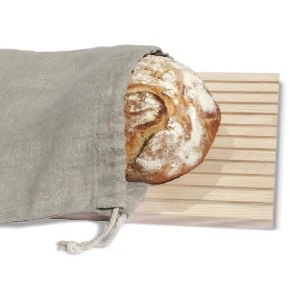 Brotschneidebrett aus Eschenholz + Brotbeutel