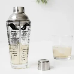 Cocktail Shaker aus Glas mit 6 aufgedruckten Rezepten, 400 ml