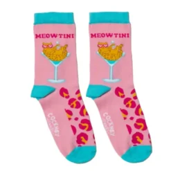 Damensocken mit Leoparden-Katzen Motiv - Sockenpaar mit Spruch MEOWTINI Gr. 37-42