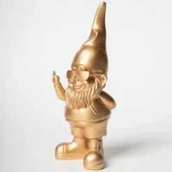 Dekofigur Zwerg gold mit Stinkefinger & Sonnenbrille 12 cm