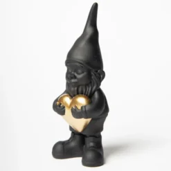 Dekofigur Zwerg schwarz mit goldenem Herz 12 cm
