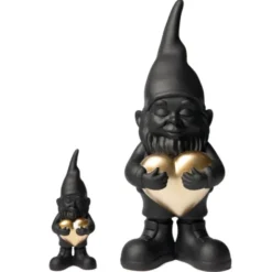 Dekofigur Zwerg schwarz mit goldenem Herz 12 cm