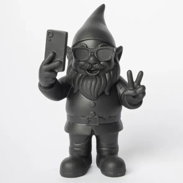 Dekofigur Zwerg Selfie mit Smartphone & Peace-Zeichen 12 cm schwarz
