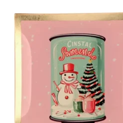 Dekoteller für Schmuck & Schlüssel Dose mit Schneemann – eckiger Glasteller