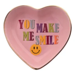 Dekoteller Herz – rosa Porzellan Ablageschale mit Spruch You make me smile