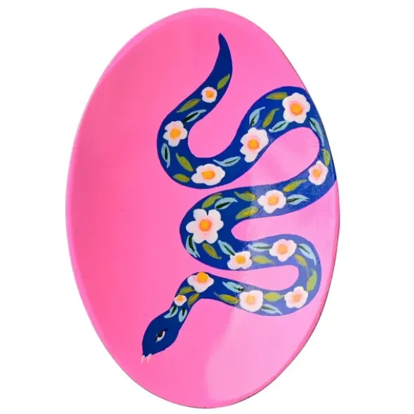 Dekoteller Schlange – ovale Schmuckschale aus Mangoholz in pink