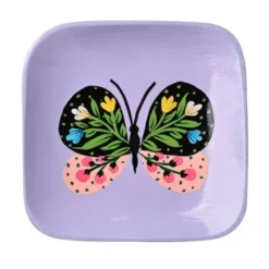 Dekoteller Schmetterling aus Mangoholz – eckige Schmuckschale lila