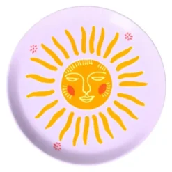 Dekoteller Sonne – runde Schmuckschale aus Mangoholz in lila gelb