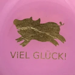 Dekoteller "Viel Glück" rosa – runder Glasteller mit Schweinchen-Motiv gold