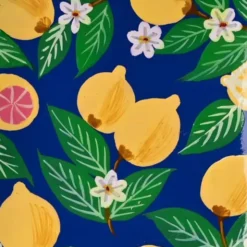 Dekoteller Zitrone aus Mangoholz – eckige Schmuckschale blau mit Zitronenmotiv