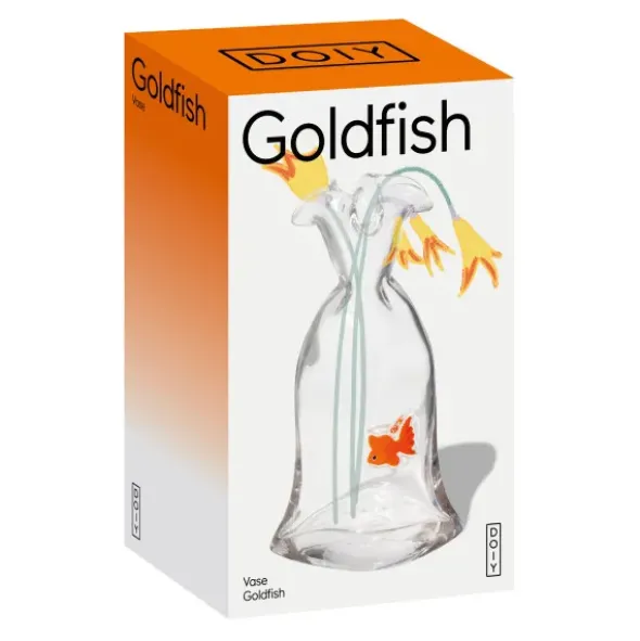 Design Glasvase mit Goldfisch – Deko Vase aus klarem Glas 22 cm
