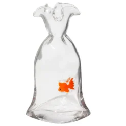 Design Glasvase mit Goldfisch – Deko Vase aus klarem Glas 22 cm