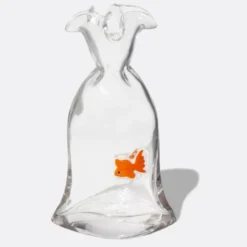 Design Glasvase mit Goldfisch – Deko Vase aus klarem Glas 22 cm