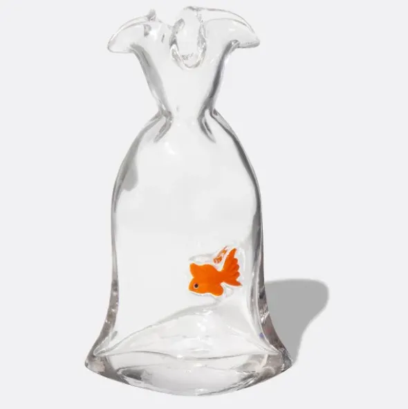 Design Glasvase mit Goldfisch – Deko Vase aus klarem Glas 22 cm