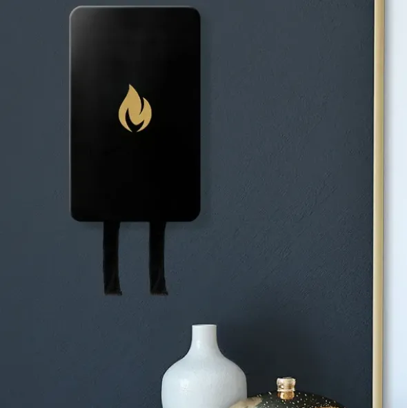 Design Löschdecke in Metalldose - Wandhalterung, schwarz/gold