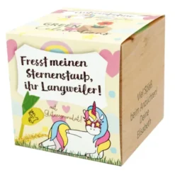 Einhorn-Bohne im Holzwürfel - Sternenstaub, personalisiert