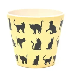 Espressotasse Katzenmotiv aus Kunststoff - Espressobecher gelb mit schwarzen Katzen