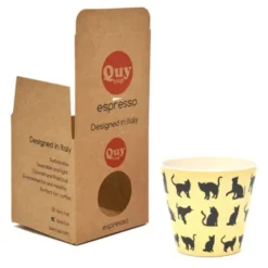 Espressotasse Katzenmotiv aus Kunststoff - Espressobecher gelb mit schwarzen Katzen
