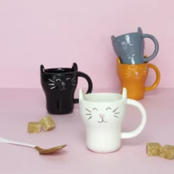 Espressotassen 4er-Set, Katze - Keramik Espressobecher mit Katzenmotiv