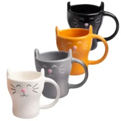 Espressotassen 4er-Set, Katze - Keramik Espressobecher mit Katzenmotiv