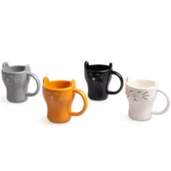 Espressotassen 4er-Set, Katze - Keramik Espressobecher mit Katzenmotiv