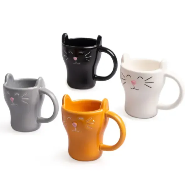 Espressotassen 4er-Set, Katze - Keramik Espressobecher mit Katzenmotiv