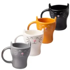 Espressotassen 4er-Set, Katze - Keramik Espressobecher mit Katzenmotiv