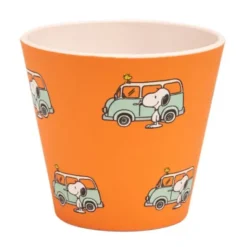 Espressotasse Snoopy aus Kunststoff - Peanuts Espressobecher orange mit Campingbus