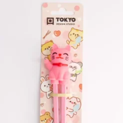 Essstäbchen für Kinder mit Haltehilfe, Glückskatze pink