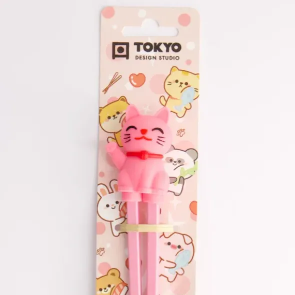 Essstäbchen für Kinder mit Haltehilfe, Glückskatze pink